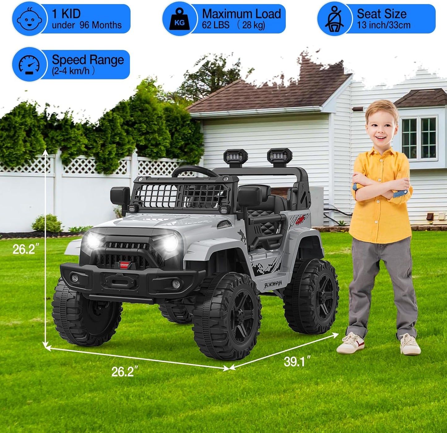 12V Kids Electric Ride On Truck Car w/Parent Remote Control, Spring Suspension, LED Lights & AUX Port | Outdoor Ride Toy for Boys Girls