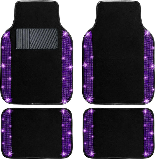 NBTEPEM Purple Violet Bling Car Floor Mats Full Set, Universal Fit Most Cars,SUV, Trucks, 4 pcs Sparkle Glitter Diamond Carpet for Women Girls with Anti-Slip Pad (Purple Violet Diamond)