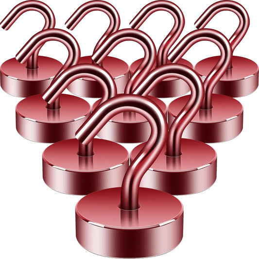 Neosmuk Magnetic Hooks, Cruise Ship Essentials, 40lb+ Heavy Duty Magnetic Hooks for Cruise Cabins, Refrigerator, Grill, Hanging, and Travel | Extra Strong Must-Haves Magnet Hook,Red,Pack of 10