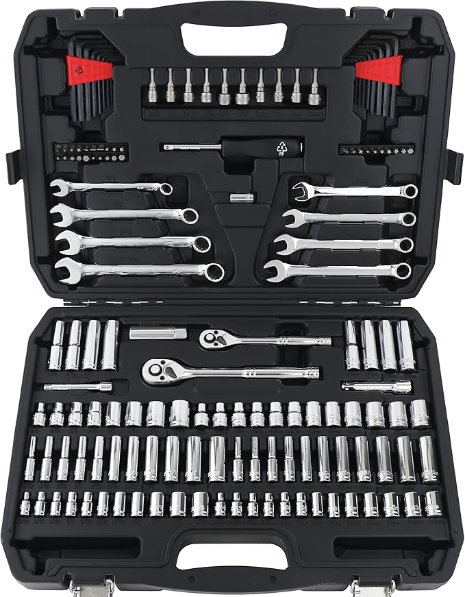 Amazon Basics Mechanic's Socket Tool Set With Case, Metric Sizes, 145-Piece