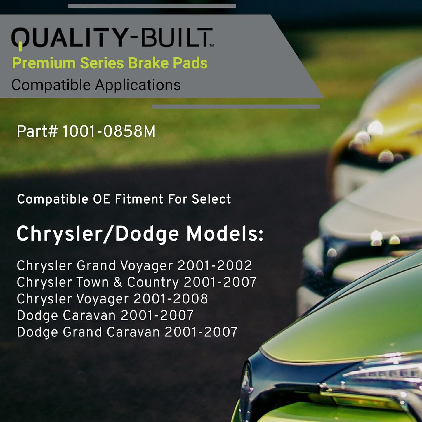 Premium Semi-Metallic Rear Brake Pads (1001-0858M) Compatible with Chrysler Grand Voyager 2002-2001, Town & Country 2007-2001, Voyager 2008-2001, Dodge Caravan 2007-2001 & More