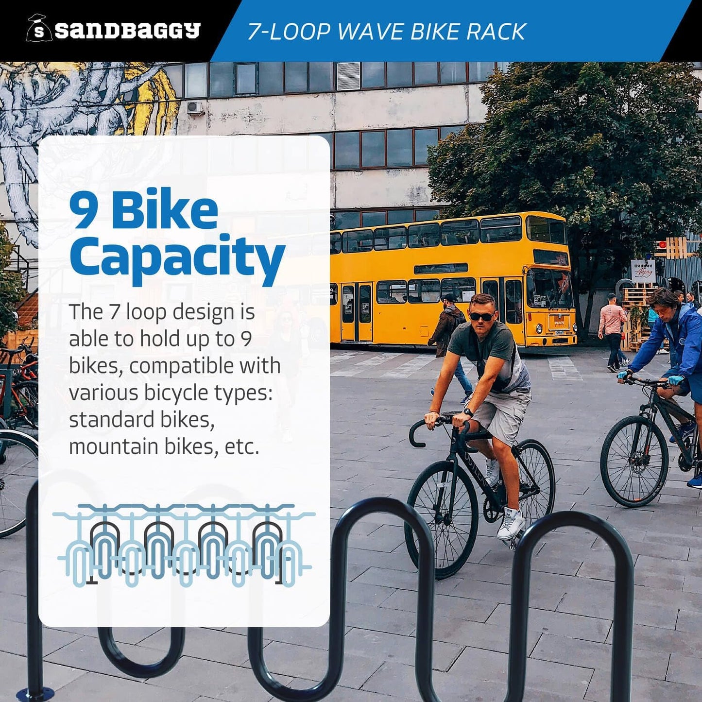 Sandbaggy Commercial Bike Racks - Galvanized Steel - Anti-Theft Design - In Ground, Apartments, Sidewalks, Industrial