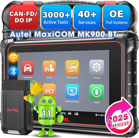 Autel Scanner MaxiCOM MK900BT: 2025 8in MK900-BT V2.0 Bidirectional Scan Tool, 33ft BT Ver. of MK900 MX900 MK808S MK808BT PRO MX808S MK808Z, 40+ Service, 3K+ Active Tests, DOIP CANFD, All System, FCA