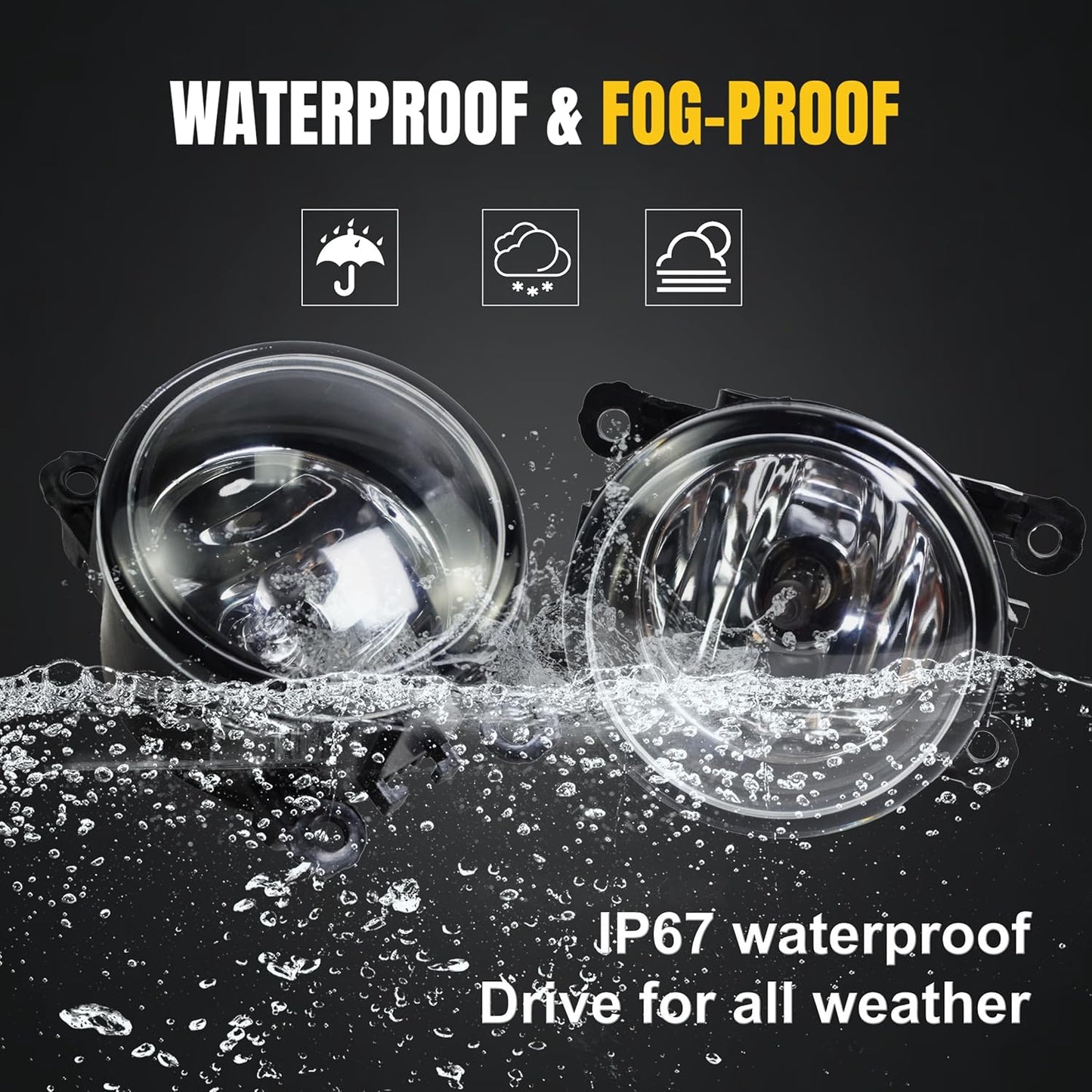 Fog Light Lamp Assembly Replacement 4F9Z-15200-AA Compatible with Acura Honda 2008-2014 Ford Focus, 2006-2014 Mustang, 2005-2011 Ranger STX, 2011-2014 Explorer - Clear Lens H11 Halogen Bulbs (Pair)