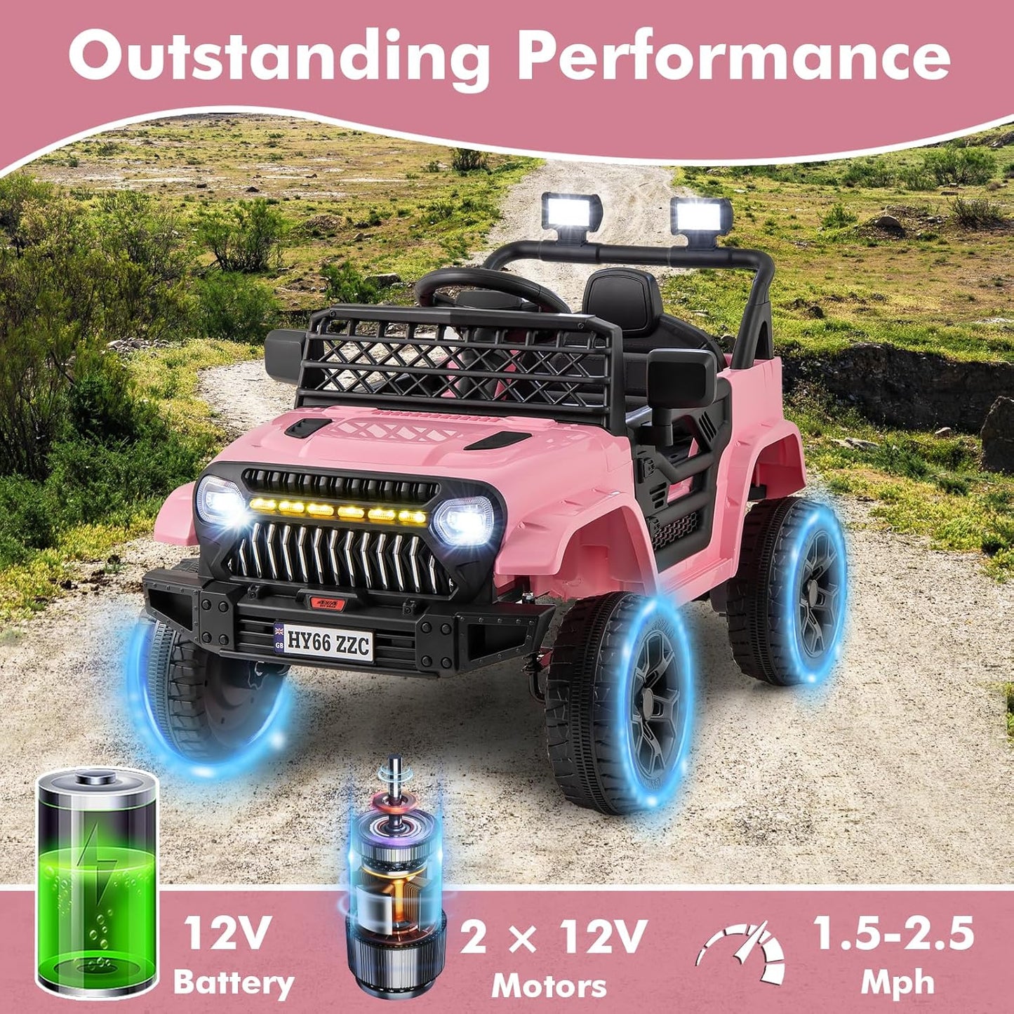 Costzon Kids Ride On Truck, 12V Battery Powered Electric Vehicles w/Remote Control, Spring Suspensions, 3 Speeds, Music, Lights, Wireless Connection, Ride on Car for Boys & Girls 3+ (Pink)