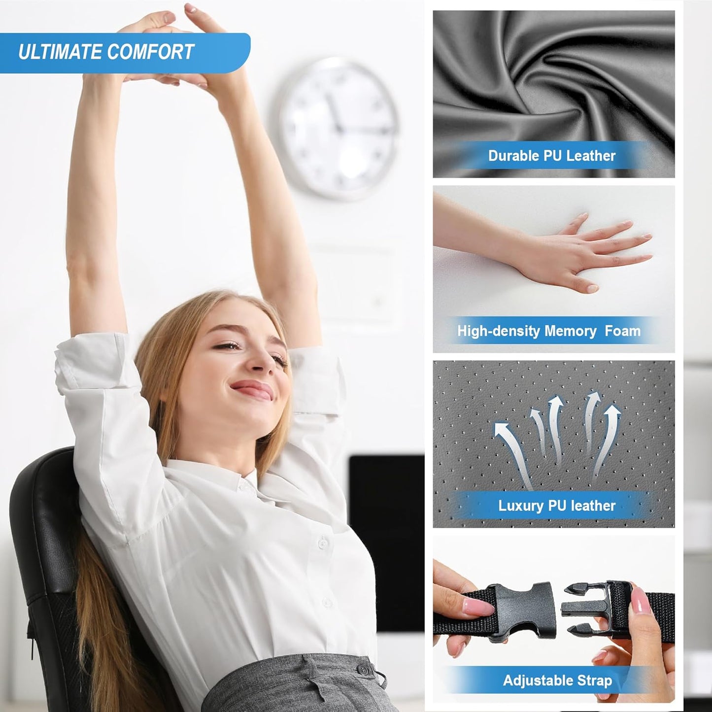 Lumbar Support Pillow for Car, Memory Foam Lumbar Pillow for Lower Back Pain Relief - Back Cushion for Driving, Chair Support for Car-Office Chair, Wheelchair - Classic Dark Grey