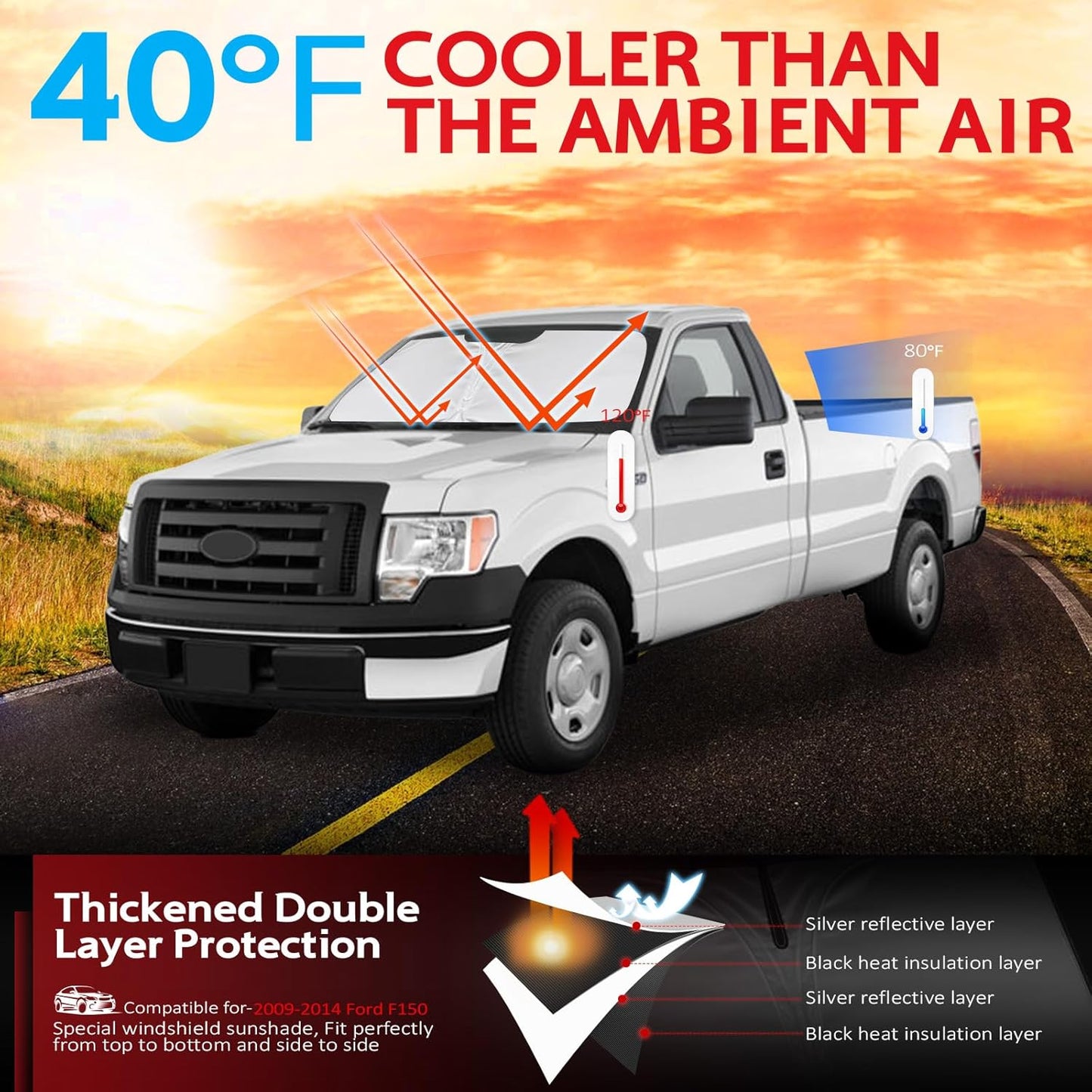 KAYZT Windshield Sun Shade for 2009-2014 Ford F150 Foldable Sunshade Front Window Custom Fit Car Accessories