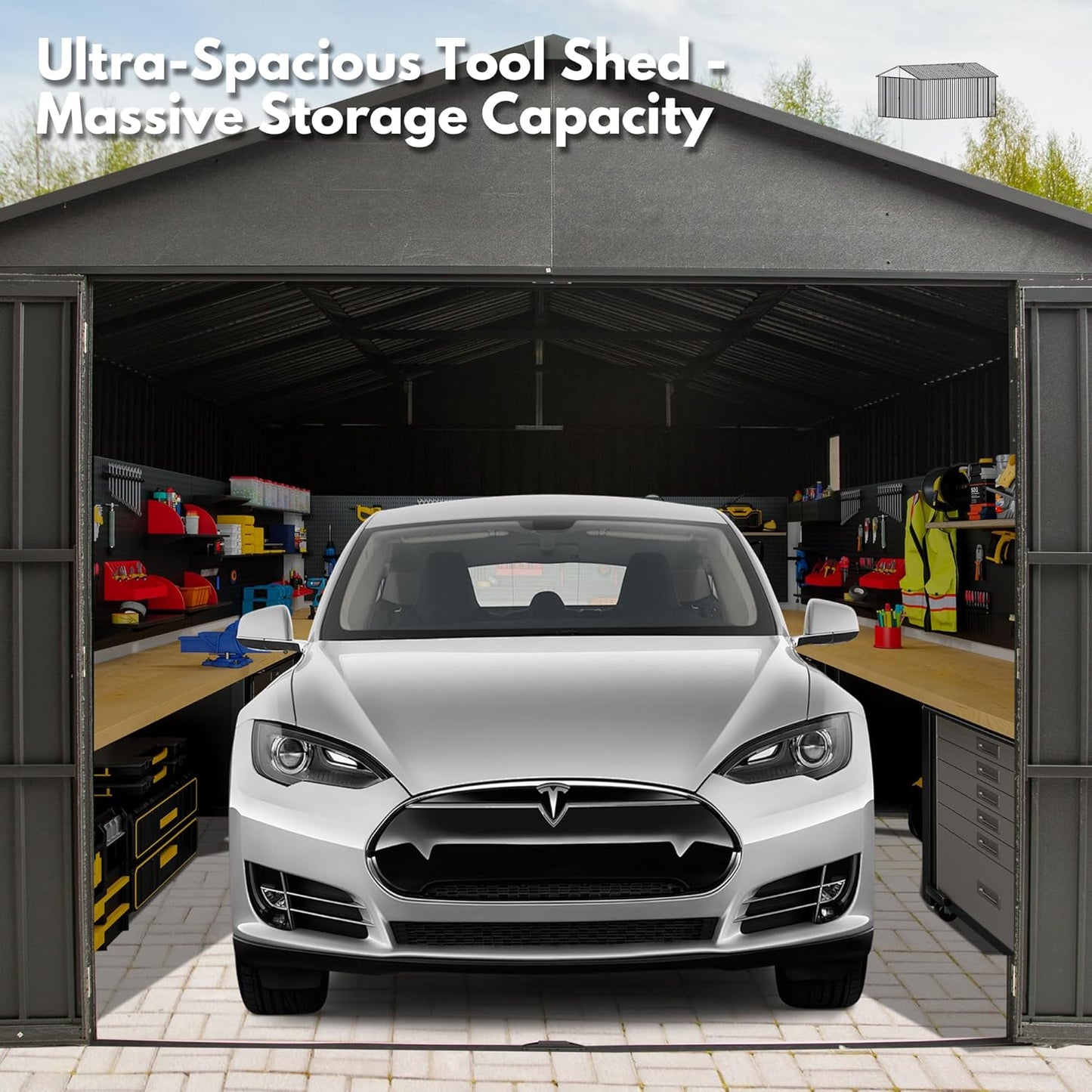 Domi 12'x25' Metal Garage Shed, Heavy Duty Outdoor Steel Carport with Lockable Double, Side Doors, 80MPH Wind and Snow Resistant Enclosed Storage for Cars, Trucks, Motorcycles, Tools, Dark Grey