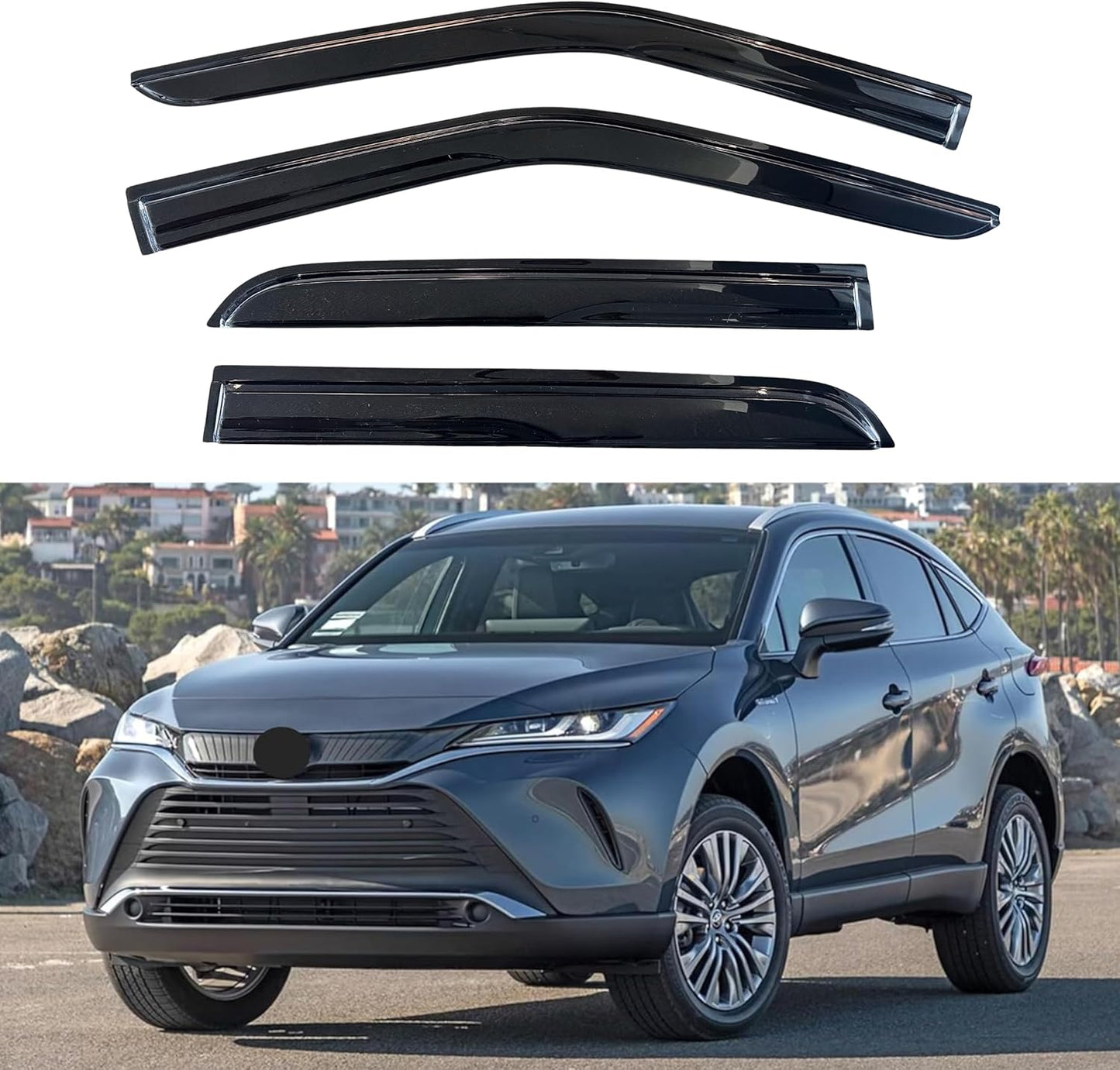 KPY Window Visor Compatible with Toyota Venza 2021-2024, 4PC Rain Guard Side Window Vent Deflectors Tape-On Mugen Style, 2021 2022 2023 2024