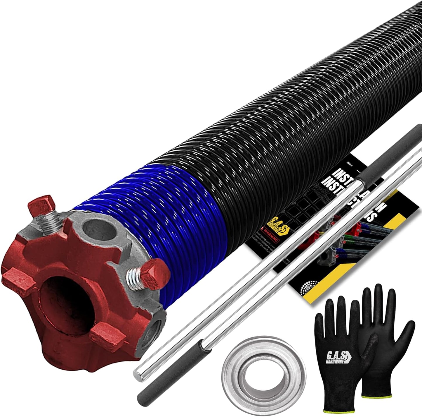Garage Door Torsion Spring 262x2x35 Torsion Springs for Left Side of Garage Door with 1" Steel Bearing, Gloves, and Winding Bars Precision E-Coating 5-Year Warranty Minimum 30,000 Cycles (Red Cone)