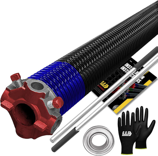 Garage Door Torsion Spring 262x1.75x38 Includes 1” Steel Bearing, Non-Slip Gloves, and Winding Bars for Left Side of Garage Door Precision E-Coating 5-Year Warranty Min. 30,000 Cycles (Red Cone)