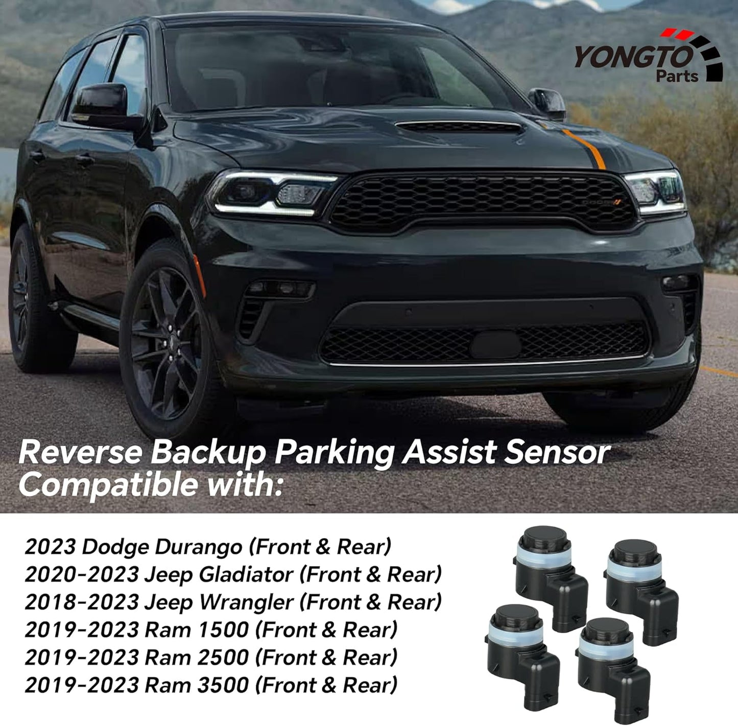 6MK25TZZAA 4Pcs Reverse Backup Parking Assist Sensor Compatible with Ram 1500/2500/3500 2019-2023, Dodge Durango 2023, Jeep Gladiator 2020-2023, Wrangler 2018-2023 Replace OE 6MK25VCAAA