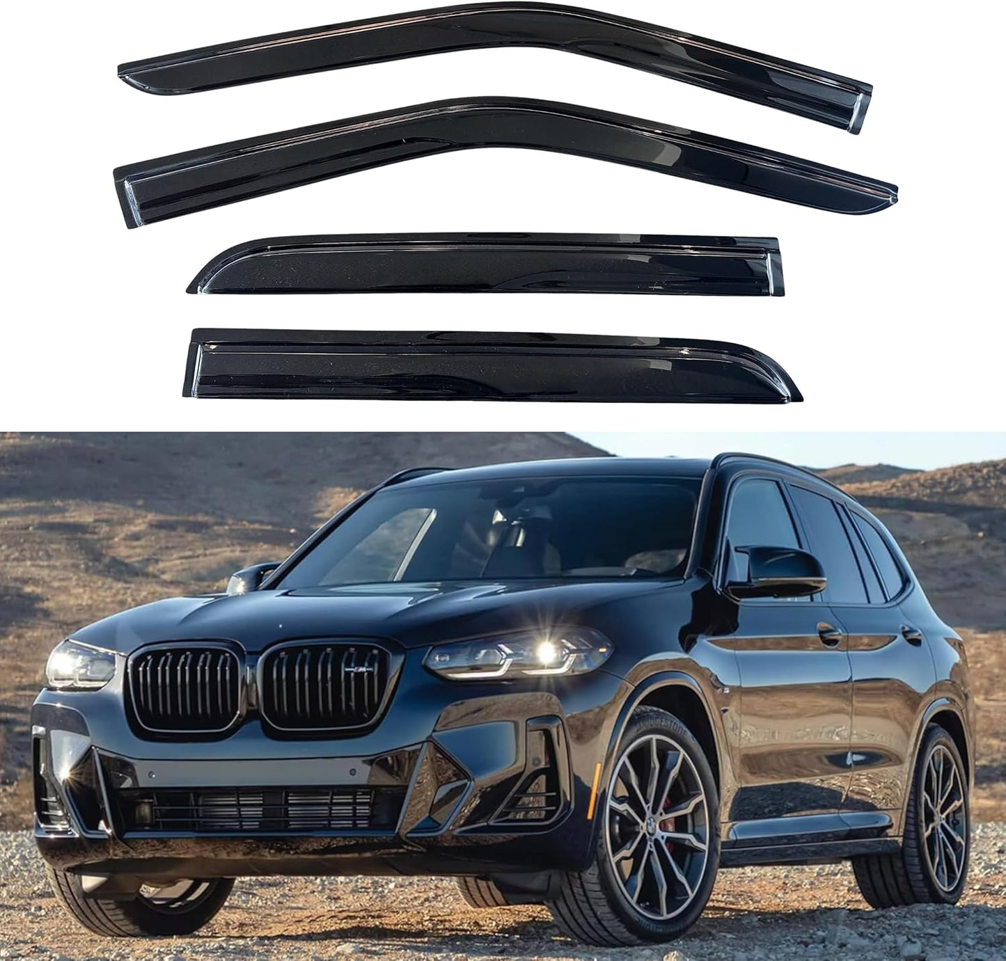 KPY Window Visor Compatible with BMW X3 G01 2018-2023, 4PC Rain Guard Side Window Vent Deflectors Tape-On Mugen Style, 2018 2019 2020 2021 2022 2023