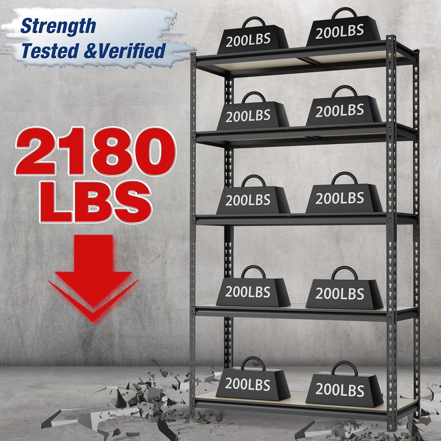 WORKPRO 5-Tier Storage Shelf, 72" H Heavy Duty Adjustable Garage Shelving Unit 2180LBS Capacity, for Basement, Kitchen, Pantry, 35.4”Wx11.8”Dx72”H, Black