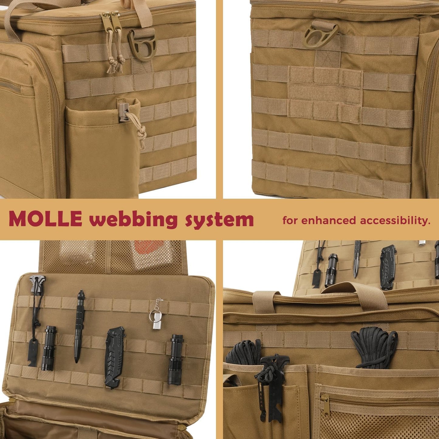 Patrol Bag Law Enforcement, Police Gear Car Front Seat Vehicle Organizer Bags with MOLLE System (Khaki)