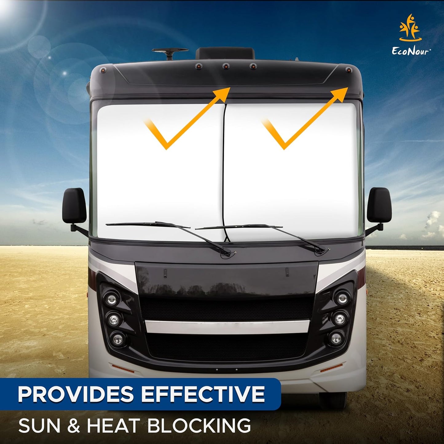 EcoNour 2-Piece Foldable Spring RV Windshield Sunshade, Reflective 240T Polyster for RVs, Trucks, Motorhomes, Bus, Side Window, XX-Large (Each 41.5 in x 50 in)