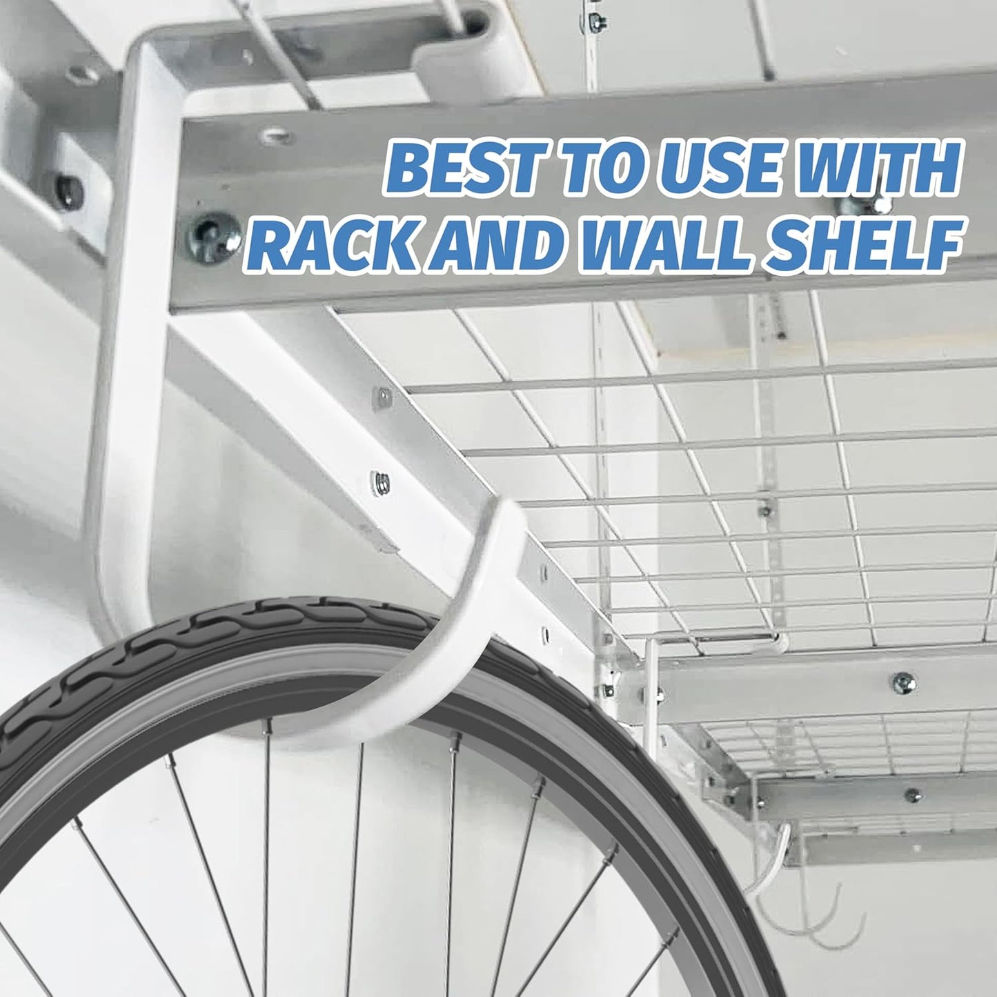 4-Pack Heavy Duty Add-On Flat Hook Accessory for Garage Ceiling and Wall Storage, Alloy Steel, White - Suitable for FLEXINOUMTS Racks and Shelves