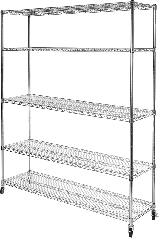 Seville Classics UltraDurable Heavy Duty NSF Solid Steel Wire Rack Storage Unit Organizer for Garage, Warehouse, Office, Restaurant, Classroom, Kitchen, 5-Tier Shelving, 60" W x 18" D