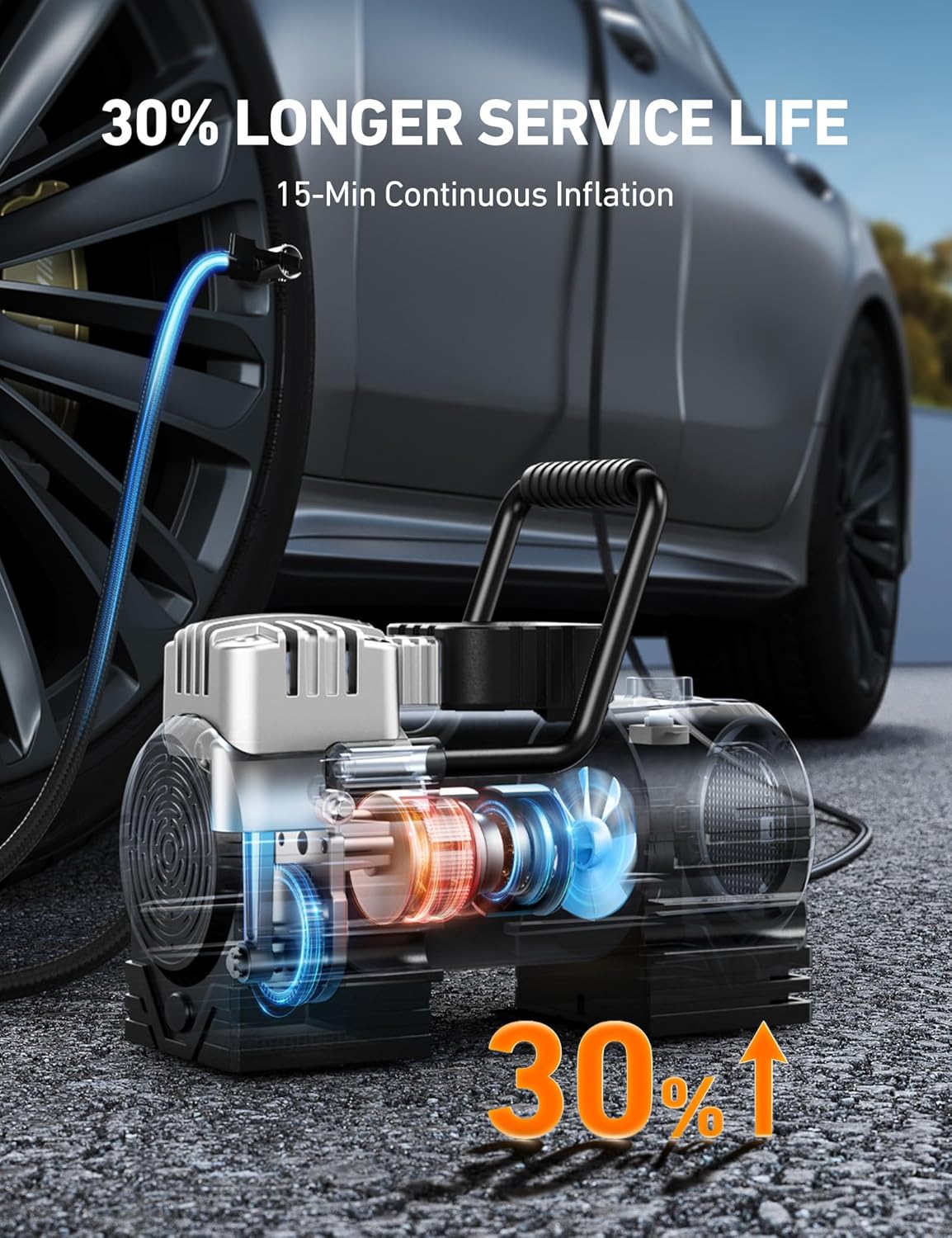 AstroAI Tire Inflator Portable Air Compressor (Up to 150 PSI) Tire Pump for Car 12V DC Digital Air Pump with 12 LEDs Super Bright Light for Bicycle, Motorcycle, Automotive Car Accessories