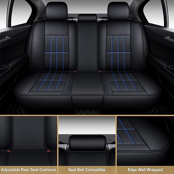 AOOG Leather Car Seat Covers, Leatherette Automotive Vehicle Cushion Cover for Cars SUV Pick-up Truck, Universal Non-Slip Vehicle Cushion Cover Waterproof, Full Set