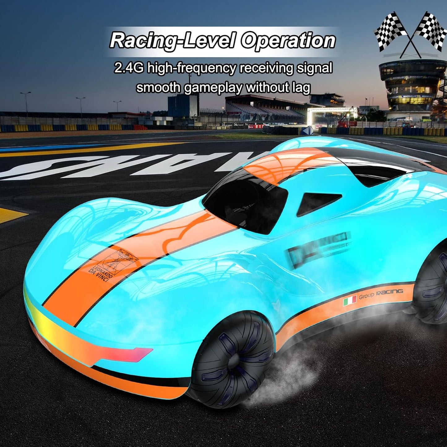 Drift Car, High-Speed Remote Control Cars, Rc Drift Cars for Adults, 32+ km/H, 1:16 Scale, Self-Spray, Infinity Color Lamp, 1200mAh Battery, Racing Level Operation, Gift for Kids/Adults (Blue)