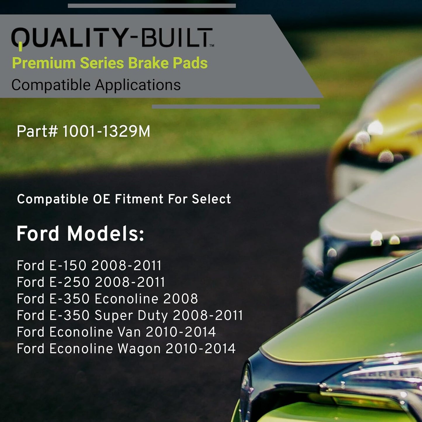 Premium Semi-Metallic Rear Brake Pads (1001-1329M) Compatible with 2008-2014 Ford (E-150/E-250/E-350 Econoline/E-350 Super Duty/Econoline Van/Econoline Wagon)