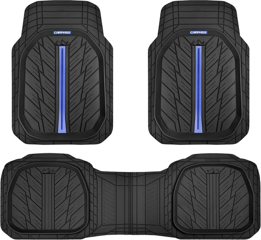 CAR PASS Tire Tread DeepDish Rubber Floor Mats for car Heavy Duty car mats All Weather, Universal XL~M Trim to Fit for Truck SUV Vehicle Automotive, Waterproof car mats 3 Piece(Blue Black)