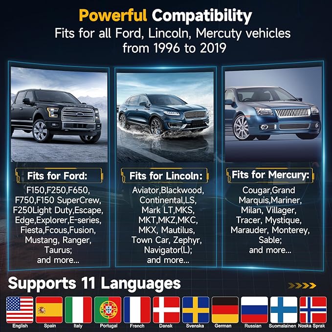 ANCEL FD700 Full System OBD2 Scanner Fits for Ford Lincoln Mercury Vehicles All Functions Automotive Disgnostic Scan Tool with Battery Registration ABS SRS SAS BMS Oil Reset TPMS Engine IQA EPB Regen