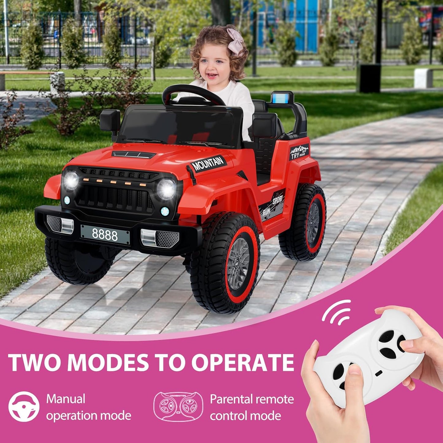 12V Kids Ride On Truck Car, Battery Powered Electric Vehicles with Remote Control, Spring Suspensions, 3 Speeds, LED Lights, Music, MP3, Ride On Toy Car for Children Toddles Boys Girls, Red