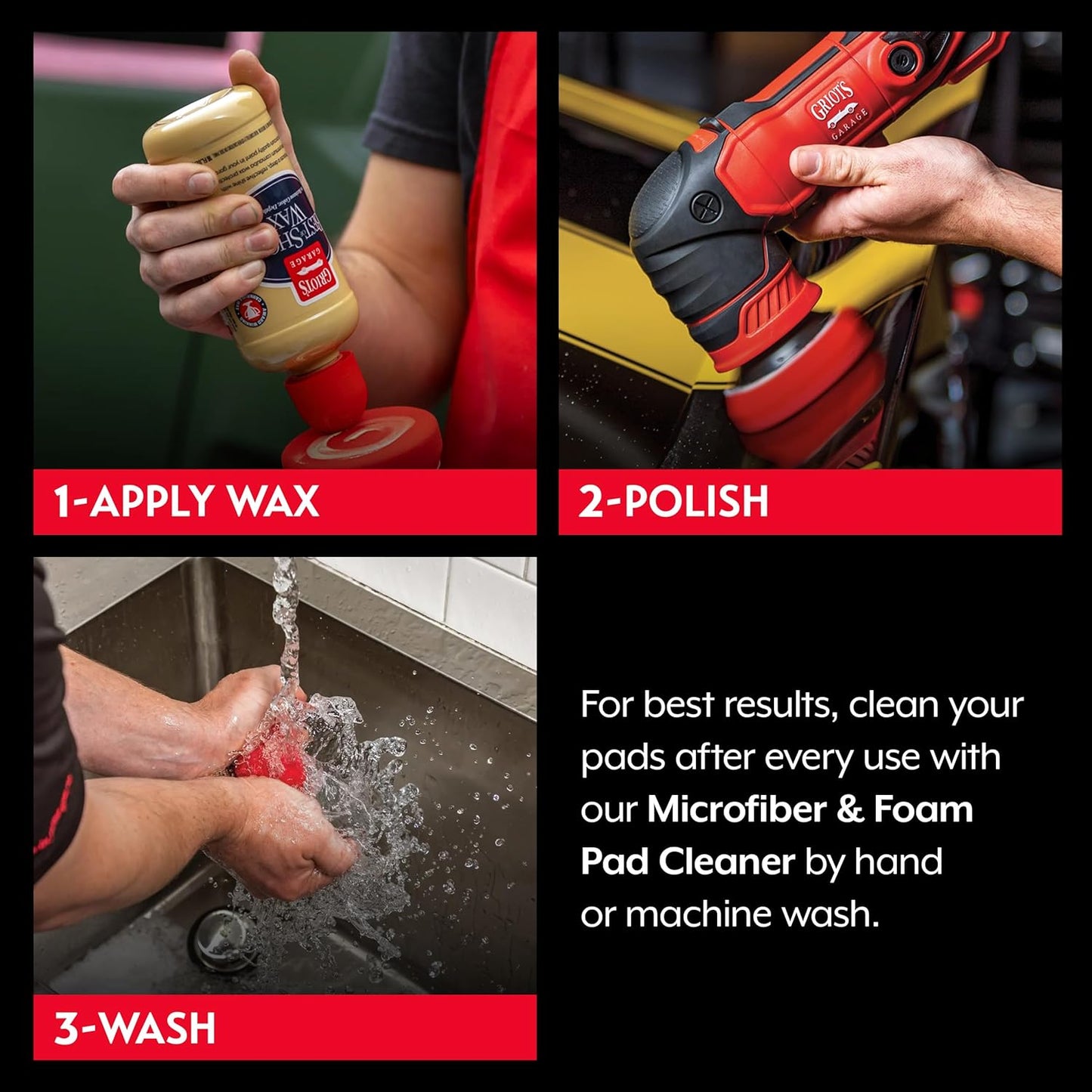 Griot's Garage 3” Red Foam Waxing Pads for Car Detailing, Polishing and Buffing Pads for Use with Waxes and Sealants, 11263, Set of 3