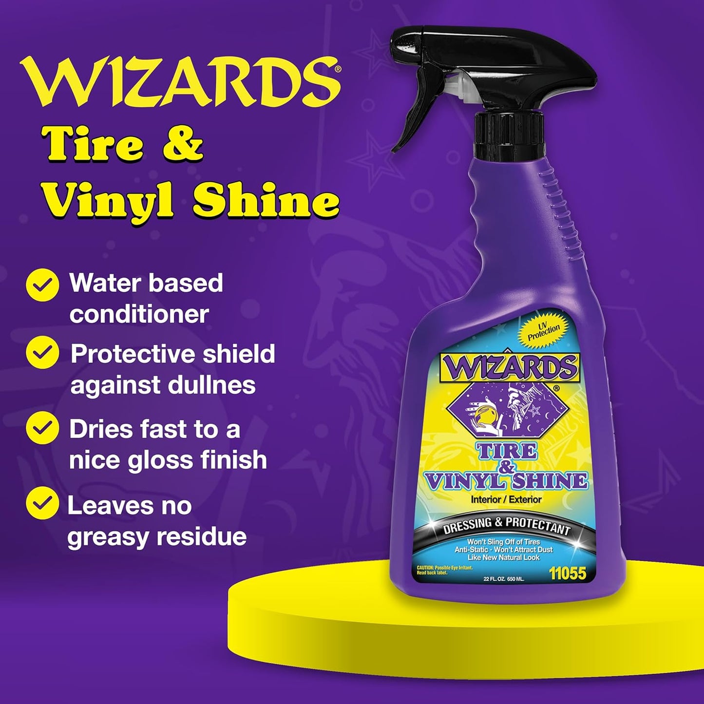Wizards Tire and Wheel Vinyl Shine - Dressing and Protectant Spray - Professional Automotive Detailing Spray Bottle Refill - Cleans and Protects Tires, Wheels and Trim - 22 oz