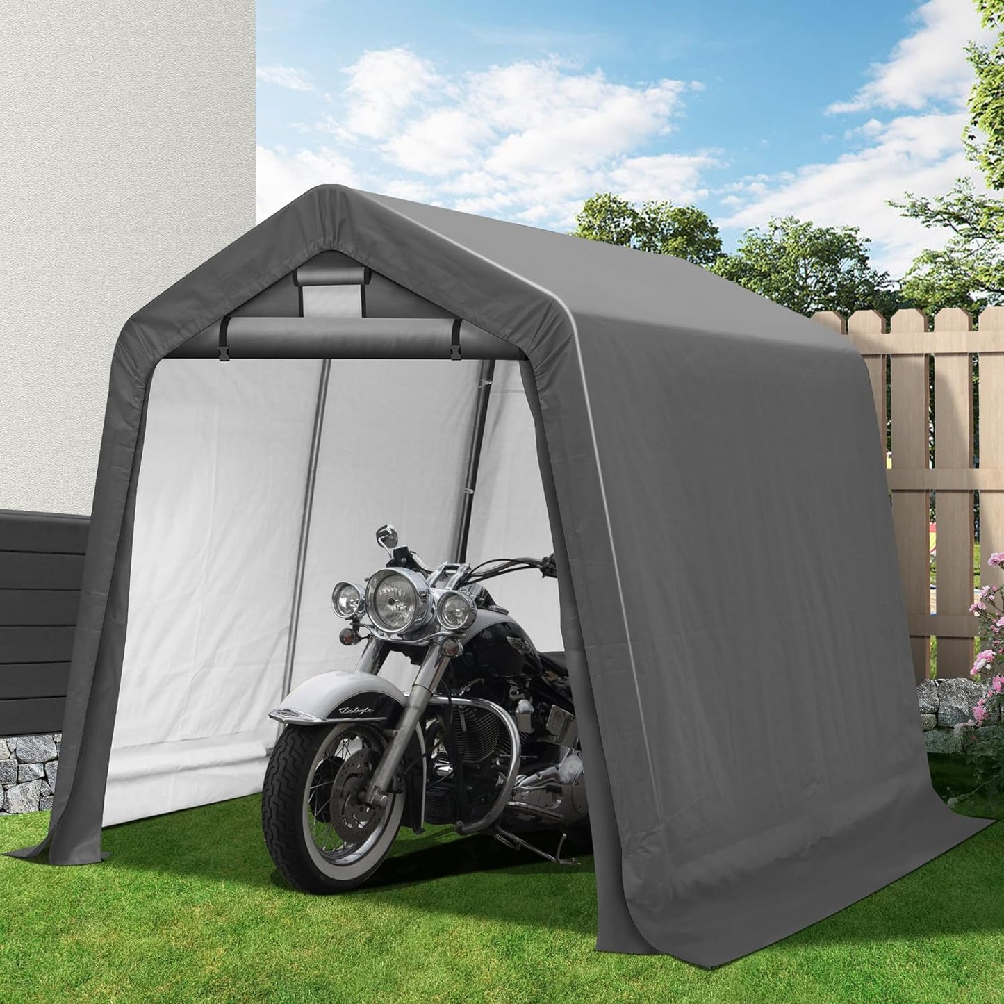 8x8Ft Ourdoor Storage Shed Shelter,Portable Shed Garage with Roll-up Zipper Door &Vent Window, Heavy Duty Storage Tent Carport for Bike,Motorcycle