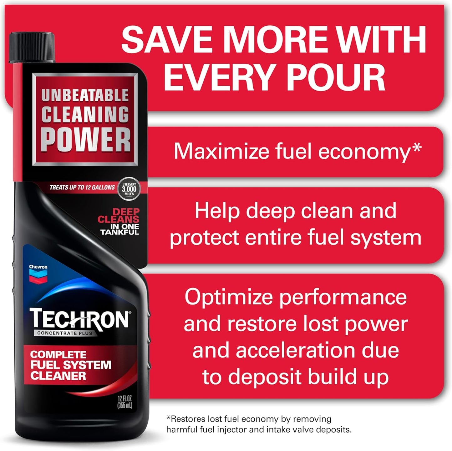 Chevron Techron Concentrate Plus Fuel System Cleaner, 12 oz, Pack of 1