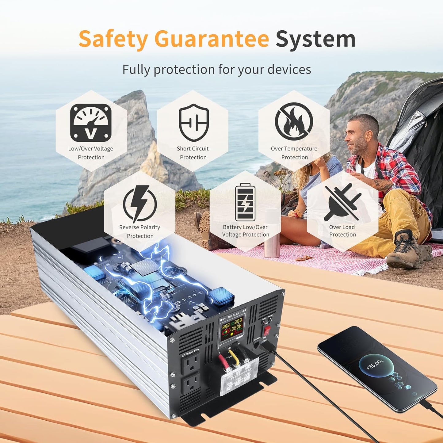 5000 Watt Pure Sine Wave Power Inverter DC 48V to 110V/120V AC Converter with 2 AC,5V 500mA USB Charging Ports, Car Solar Power Inverters with LCD Display for Home RV Truck