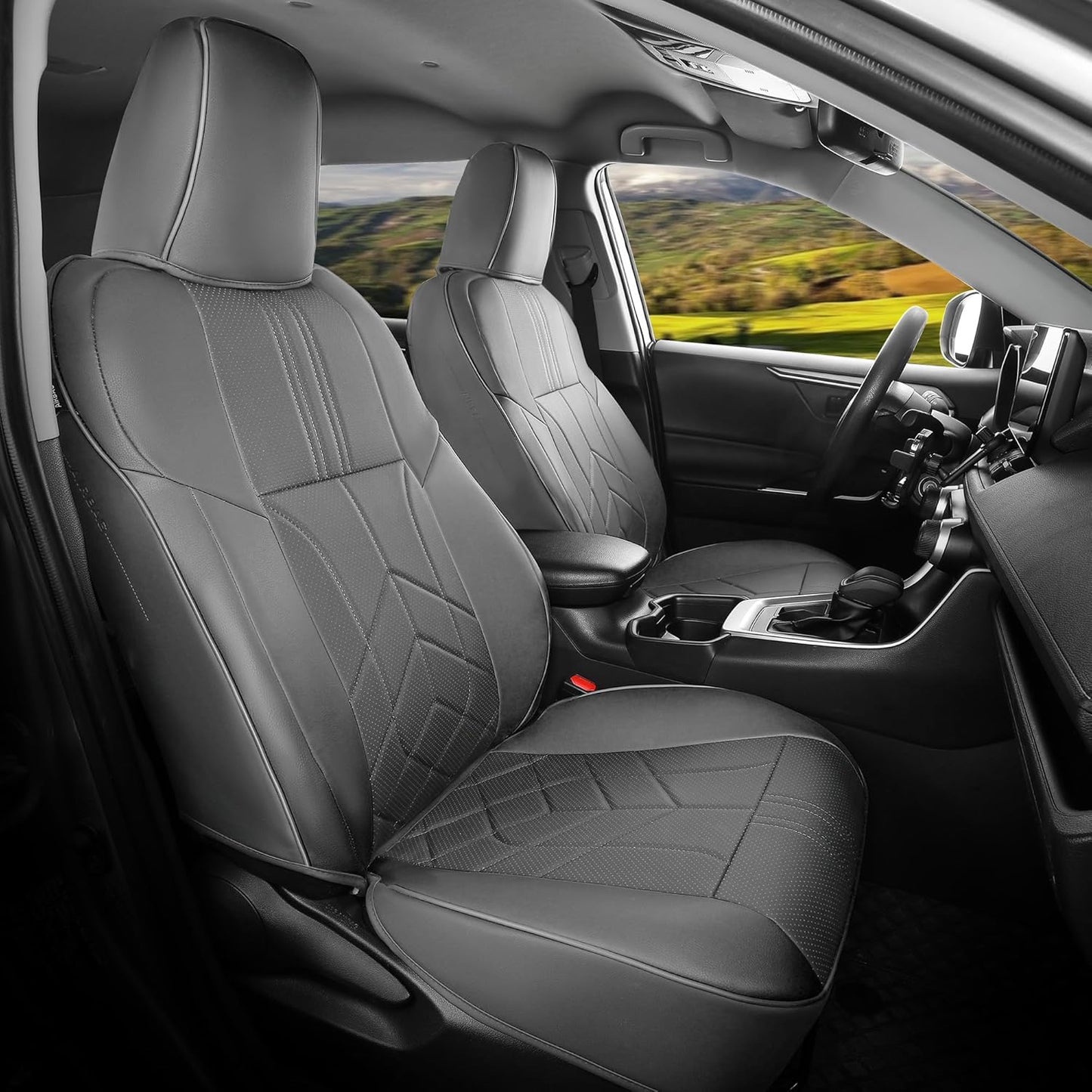 for Toyota RAV4 Seat Covers 2013 2014 2015 2016 2017 2018 RAV 4 XLE SE Limited Platinum Adventure (not for LE&Hybrid) - Custom Leather Car Seat Covers Full Set - BlackGrey