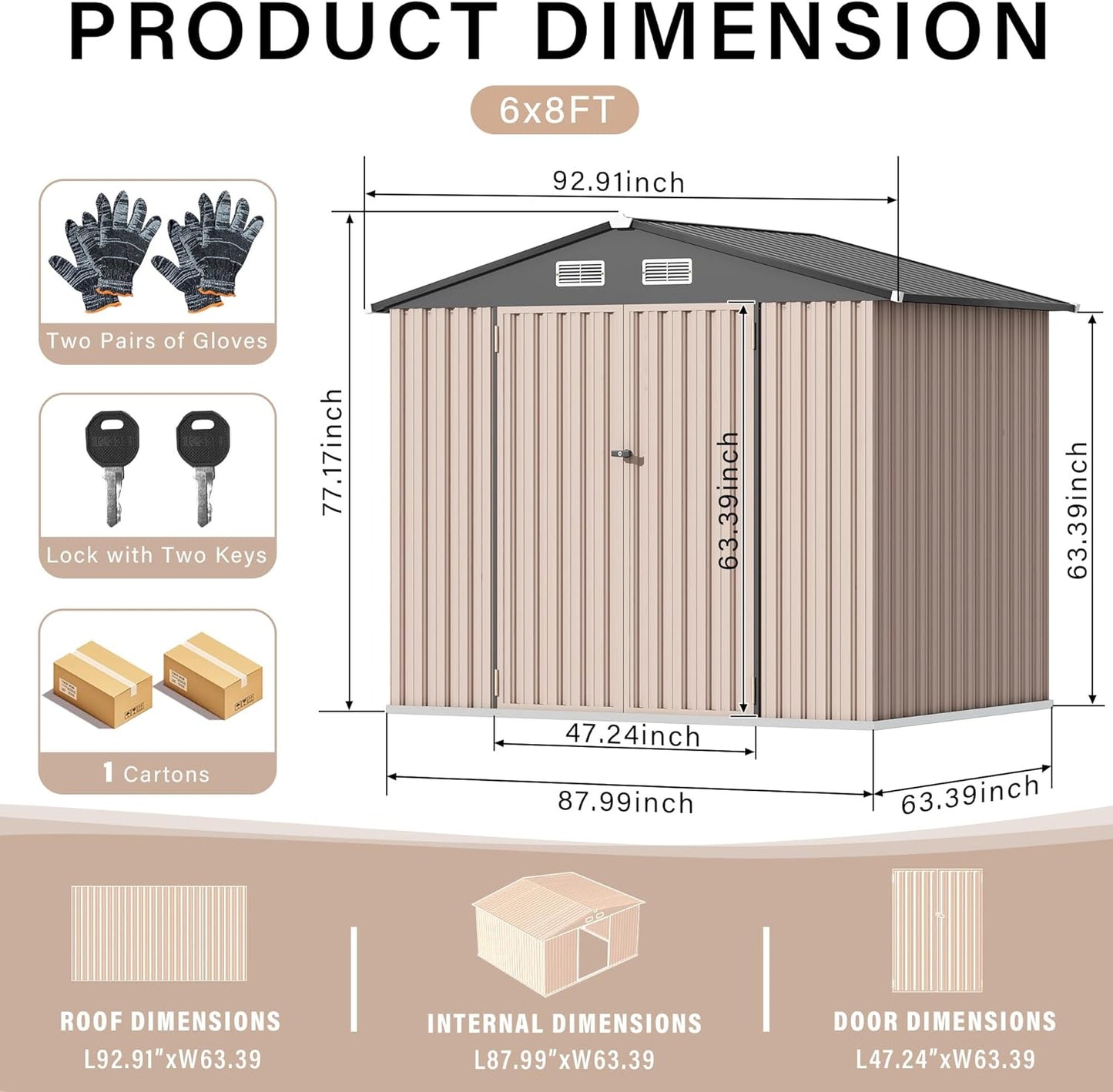 6x8 FT Metal Storage Sheds Outdoor, Metal Tool Shed with Lockable Door, Metal Yard Sheds Metal Garden Shed Kit, Metal Utility Sheds Buildings with Air Vent for Backyard Garden Patio Lawn