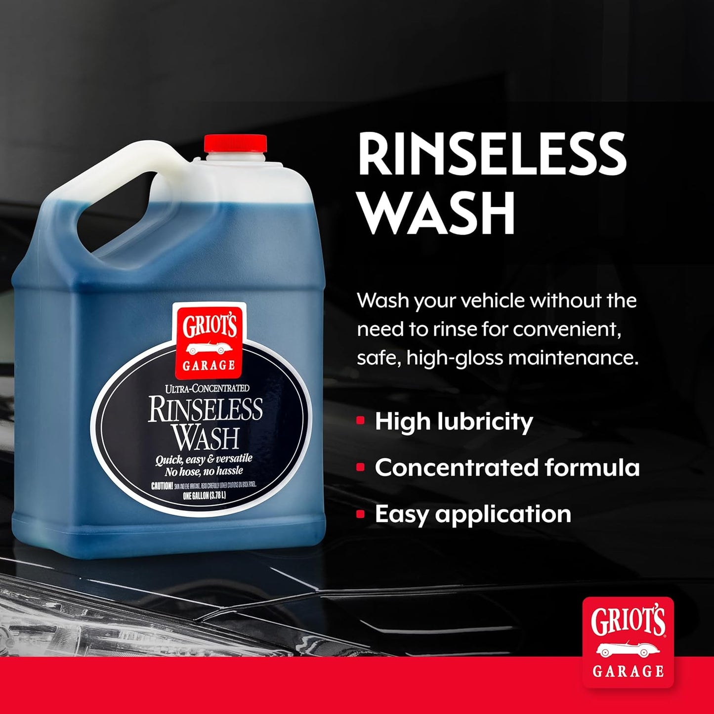 Griot's Garage Rinseless Wash for Car Cleaning and Detailing, No-Rinse Vehicle Washing, Dilutes Into Detailer, Clay Bar Lubricant, 10488, One Gallon