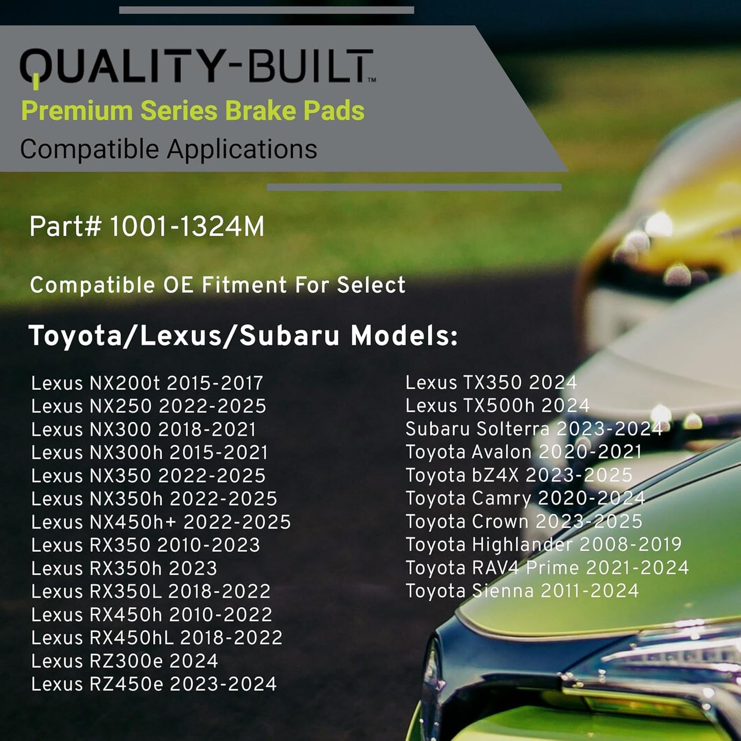 Premium Semi-Metallic Front Brake Pads (1001-1324M) Compatible with 2008-2025 Lexus/Subaru/Toyota (Avalon/Camry/Highlander/NX200t/NX250/NX300/NX300h/NX350/NX350h/RAV4 Prime & More)