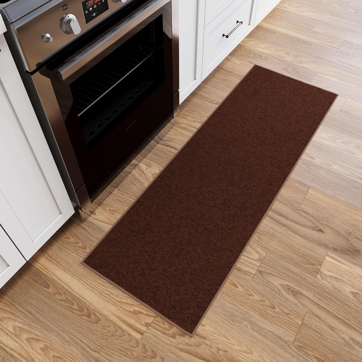 Ottomanson Hallway Runner Rug 2'2" x 6' Non Slip Solid Area Rugs Easy to Clean Laundry Rug Runner Durable & Pet Friendly Floor Carpet Runners for Hallways Entryway Living Room Kitchen, Brown