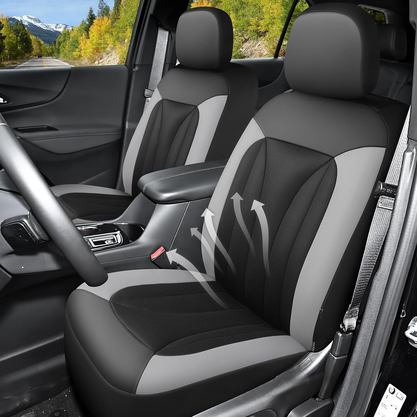 GIANT PANDA Fit Chevy Equinox Trax Malibu Blazer Trailblazer Traverse Tahoe Front Car Seat Cover, 3D Air Mesh Breathable Seat Protector, Gray（2-Pack