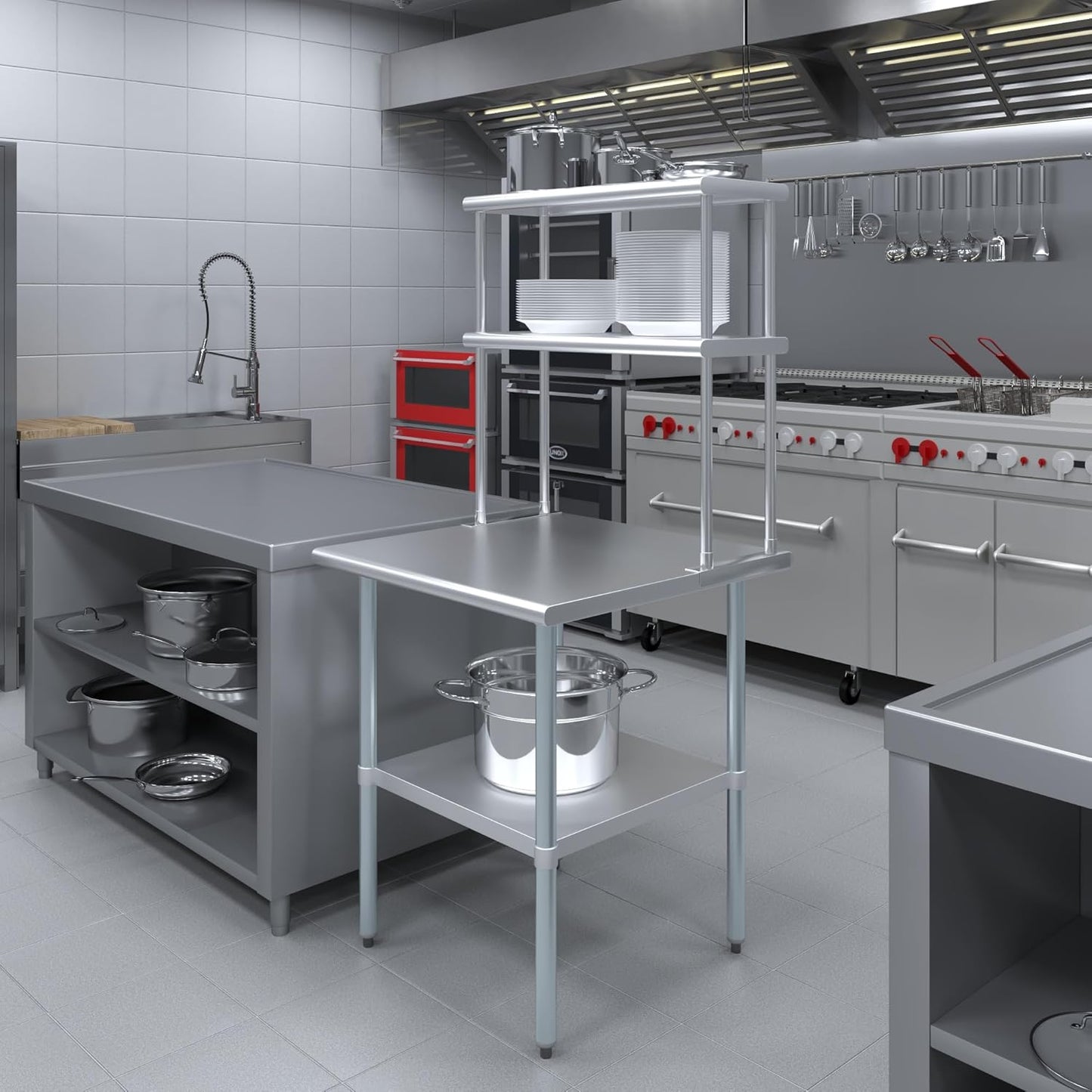 Amgood Stainless Steel Work Table Double Tier Overshelf | Metal Kitchen Prep Table & Shelving Combo (30" x 30" Work Table + 12" Overshelf)