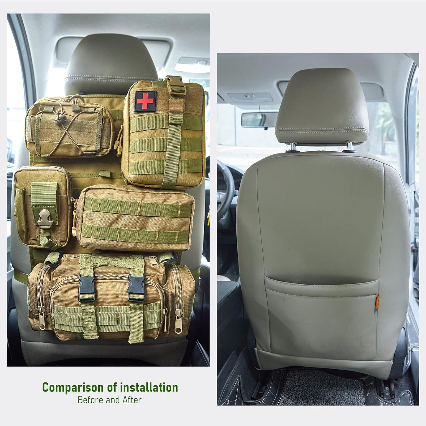 Universal Tactical Seat Back Organizer Vehicle Molle Panel Organizer Storage Bag with 5 Detachable Molle Pouch for All Vehicel Such as Jeep,Truck,SUV, Car, Ford,Chevy etc