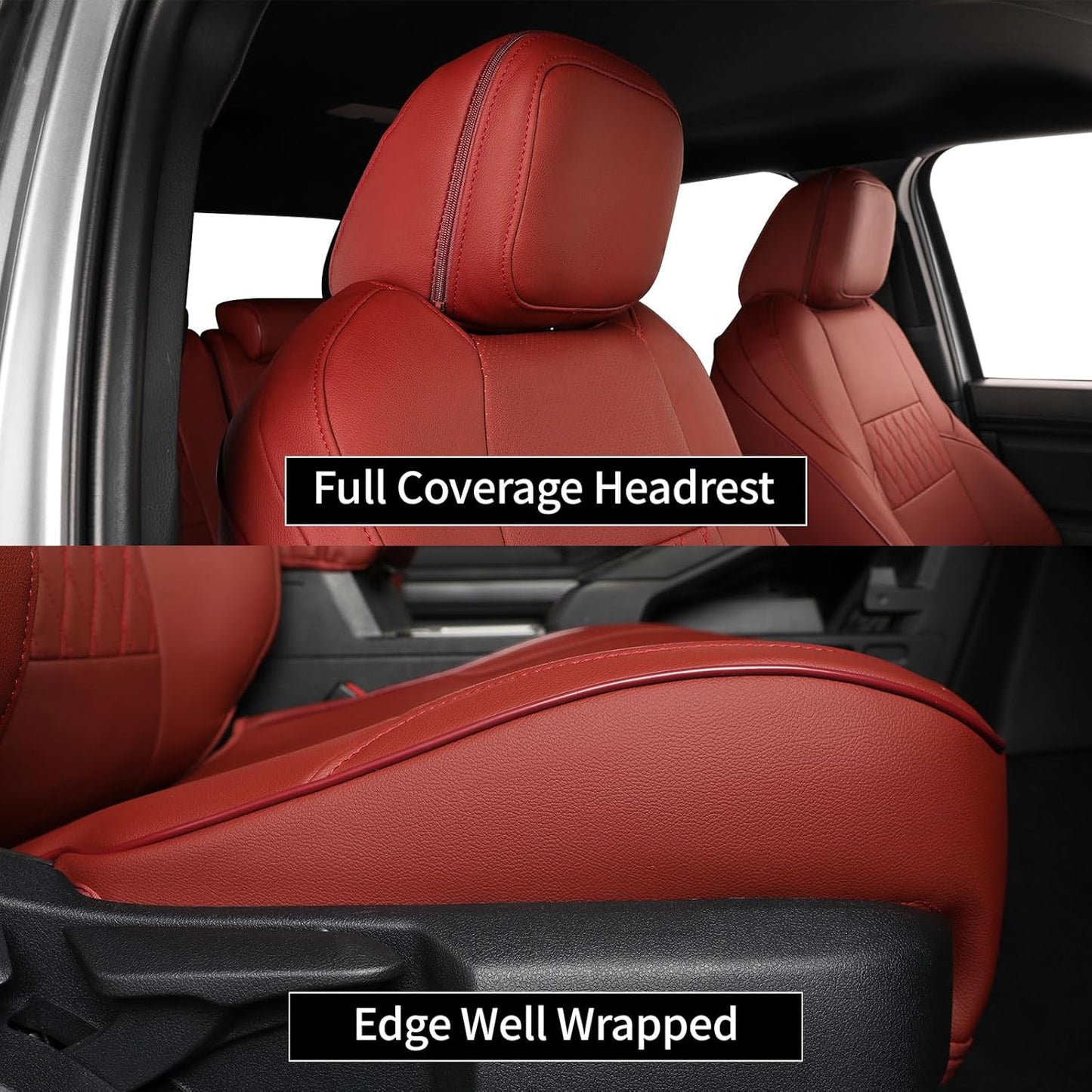 EKR Tacoma Seat Covers for Toyota Tacoma (Only for Hybrid) 2024 2025 Double cab TRD Sport,TRD Off-Road,Limited,Trailhunter - Car Seat Cover Full Set for Trucks,Leather(Burgundy)