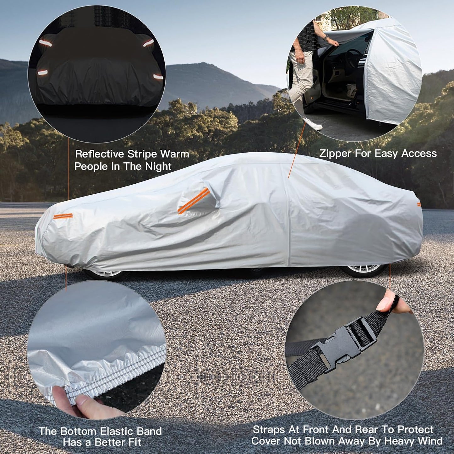 Kayme 6 Layers Car Cover Waterproof All Weather, Outdoor Car Cover UV Rain Sun Protection, Universal Fit for BMW E46 E36 E30, Dodge Neon, Mitsubishi Mirage, Nissan Versa (Up to 177 inch).