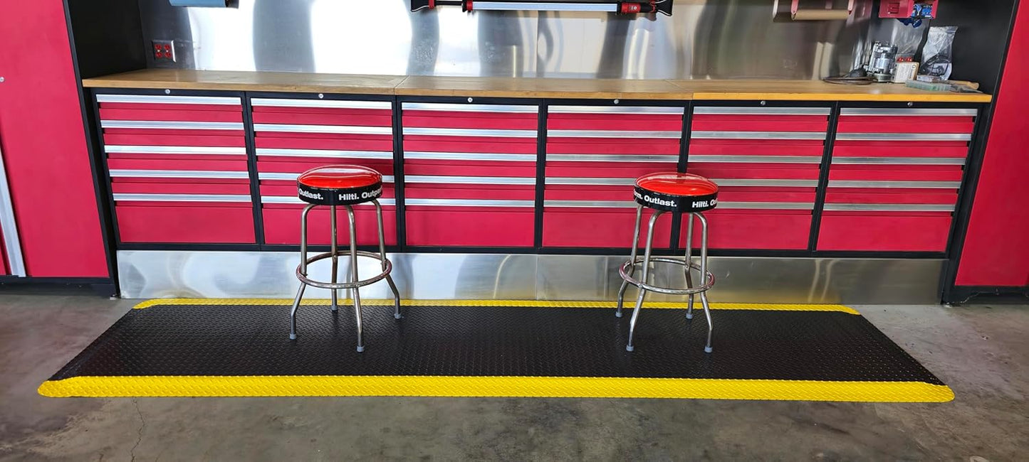 Rhino Mats, American Classic Diamond Anti-Fatigue Mats, Industrial Ergonomic Comfort Standing Mat for Work, Home, Garage, Office, Kitchen or Anywhere (Black/Yellow 1" Thick, 3 FT. x 11 FT.)