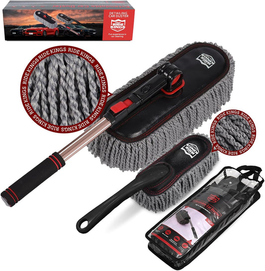 Car Duster Set,Car Duster Exterior Scratch Free with Extendable Handle,Large and Small Car Brushes Remove Dust for Cars and Trucks,Microfiber Car Interior Brush