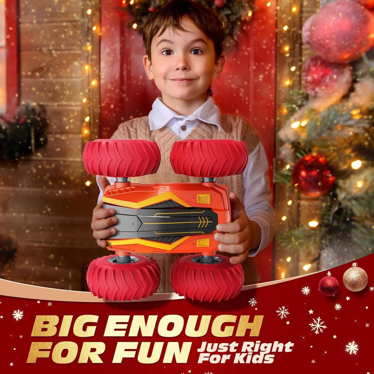 Tecnock Large Remote Control Car for Kids, 1:14 Bigger Size RC Stunt Car with Inflatable Tires, 2.4GHz RC Cars with 40-Min Playtime, Double Sided 360° Rotates and Flips, Toys Gift for Boys and Girls