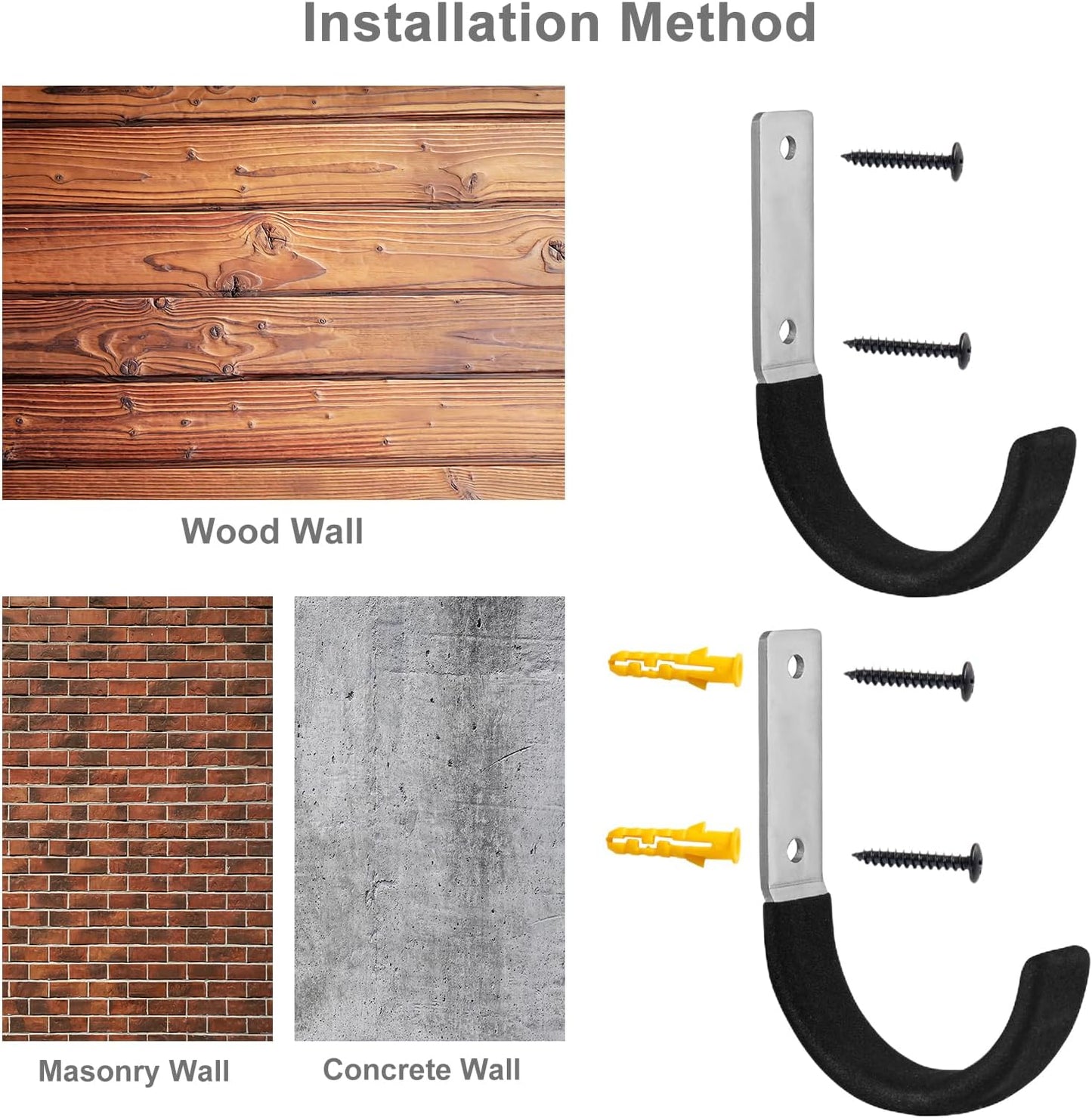 6 Pcs Garage Storage Utility Hook, Upgraded Ladder Hangers, Shed J-Hooks, Heavy Duty Ladder Tool Holders for Garage Wall, Black Wall Hooks for Hanging Tools, Bikes, Hose, Shovels, Rakes