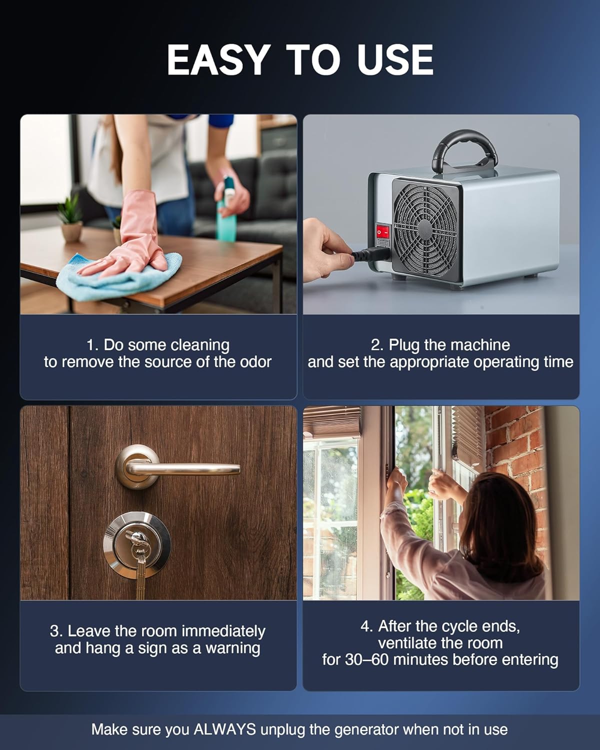 CREWORKS Ozone Odor Machine, Commercial Ozone Generator Air Purifier with Timer Display, 30000 mg/h Ozone Machine for Car Home Smoke Pet Odor Removal, High Capacity for 3200 sq ft Room, Silver