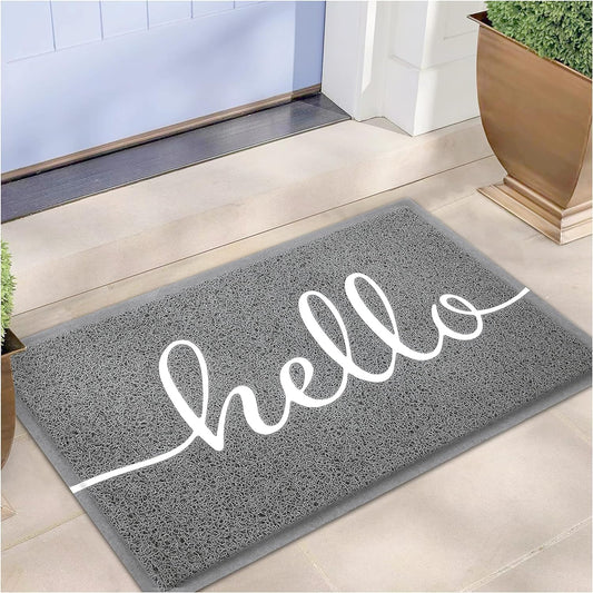 EARTHALL Door Mat Outside Inside Hello Doormat, 30"x17.5", Durable Floor Mat Non Slip Mat Ultra Absorb Mud Easy Clean Front Doormat for Garage, Entryway, Patio, High Traffic Areas, Grey